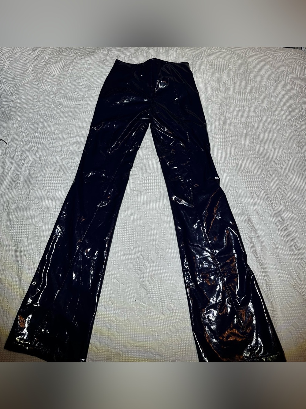 Tiger Mist Blue Joelle Vinyl Navy Blue Patent Flared Pants
